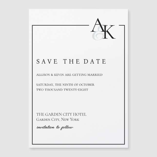 Elegant Black & White Save the Date Magnet (Front)