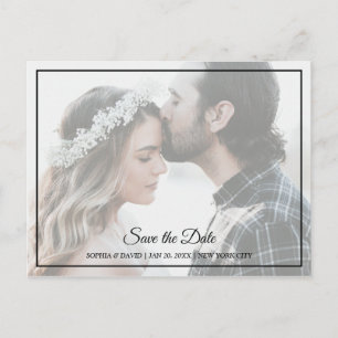 Elegant black & White Save The Date Photo Postcard