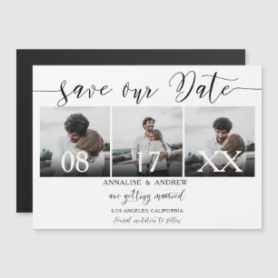 Elegant black white script 3 photos save the date