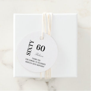 Elegant Black White Script 60 Birthday Thank You Favour Tags