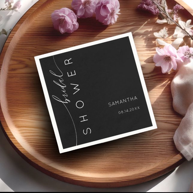 Elegant Black & White Script Bridal Shower Napkin (Creator Uploaded)