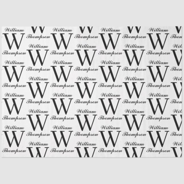 Elegant Black & White Script Calligraphy Monogram Tissue Paper (Front)