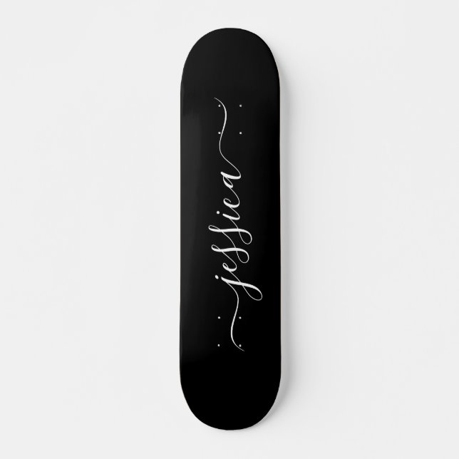 Elegant black white script name  skateboard (Front)