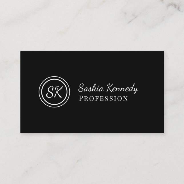 Elegant Black White Script Professional Monogram Business Card (Front)