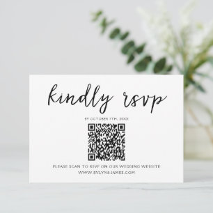 Elegant Black & White Script QR Code Wedding  RSVP Card