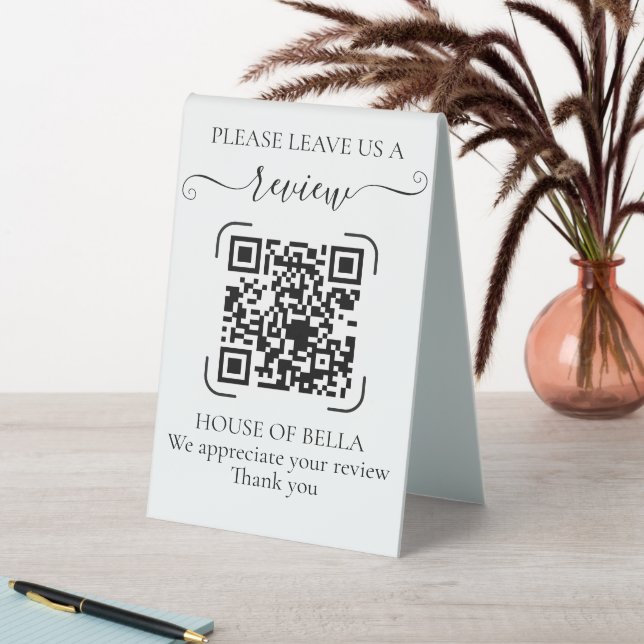 Elegant Black White Script Review QR Code Business (In SItu (Table))