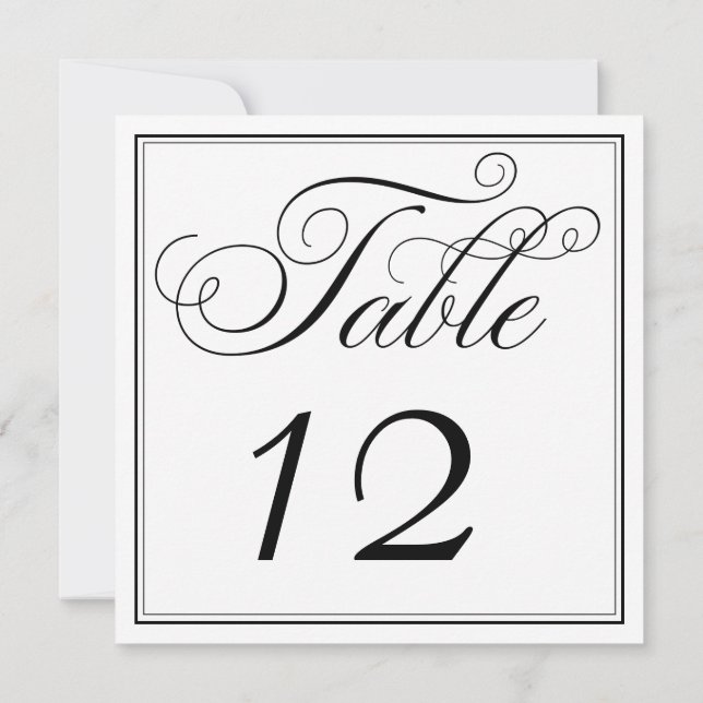Elegant Black & White Script Table Number Cards (Back)