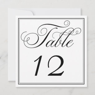 Elegant Black & White Script Table Number Cards