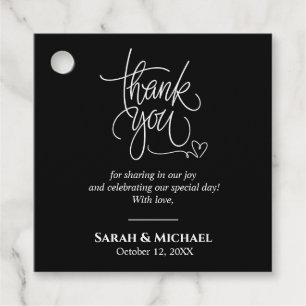 Elegant Black & White Script Thank You Favour Tags
