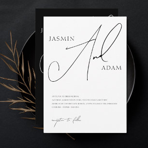Elegant Black White Script Typography Wedding Invitation