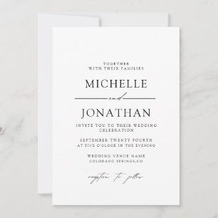 Elegant Black White Script Wedding   All In One  Invitation