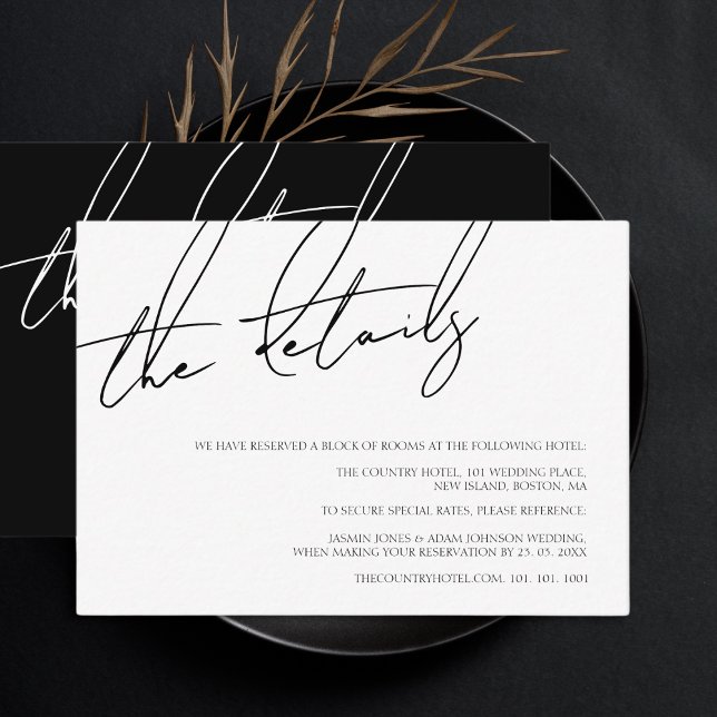 Elegant Black White Script Wedding Details Enclosure Card (Creator Uploaded)
