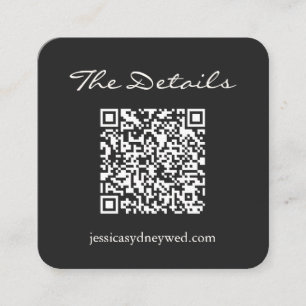Elegant Black White Script Wedding Details QR Code Enclosure Card