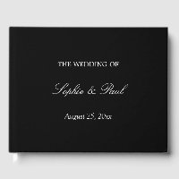 Elegant Black White Script Wedding Guest Book