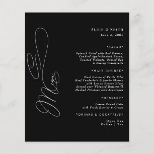 Elegant Black & White Script Wedding Menu