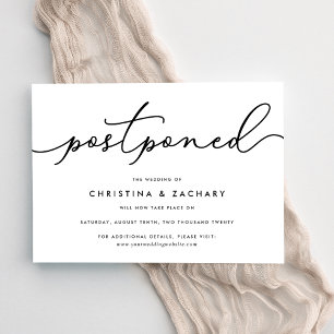 Elegant Black & White Script Wedding Postponement Announcement