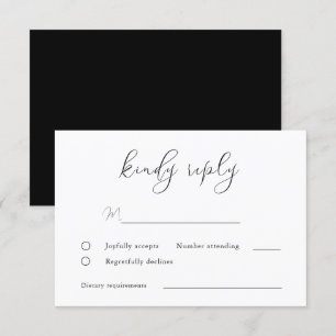 Elegant Black & White Script Wedding RSVP Card