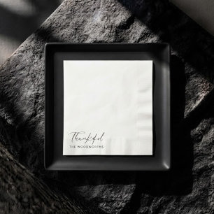 Elegant Black&White Scripted Thankful Thanksgiving Napkin