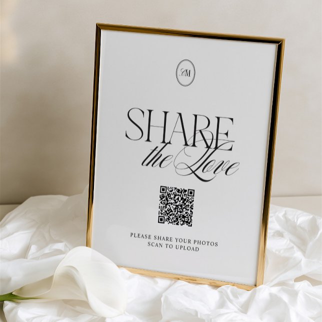 Elegant Black & White Share the Love QR Code Sign (Elegant Black & White Share the Love QR Code Sign)