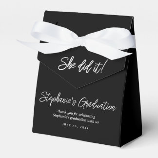 Elegant Black & White She Did It Graduation Party  Favour Box