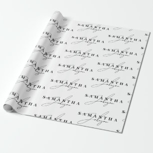 Elegant Black & White Signature Script  Wrapping Paper
