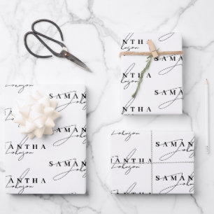 Elegant Black & White Signature Script  Wrapping Paper Sheet