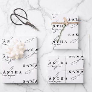Elegant Black & White Signature Script  Wrapping Paper Sheet