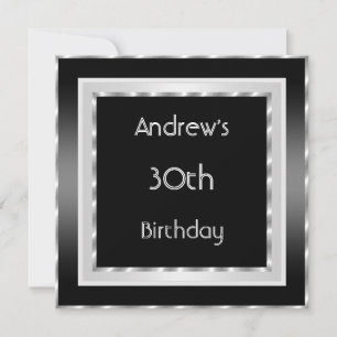 Elegant Black white Silver 30th Birthday Party Invitation