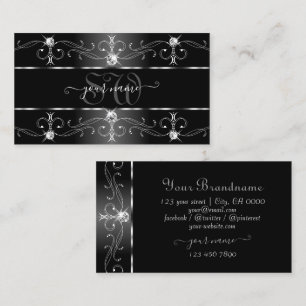 Elegant Black White Silver Ornate Borders Monogram Business Card