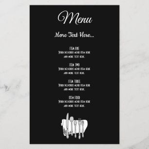 Elegant Black White Silverware Editable Menu Flyer