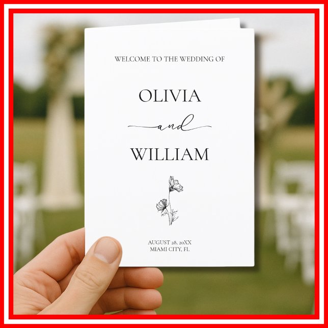 Elegant Black & White Simple Minimalistic Wedding Programme (Creator Uploaded)