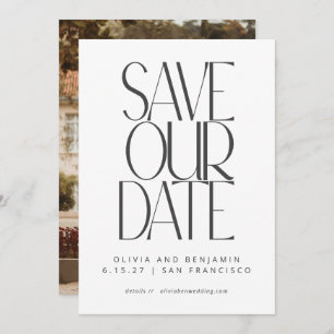 Elegant Black White Simple Modern Trendy Photo  Save The Date