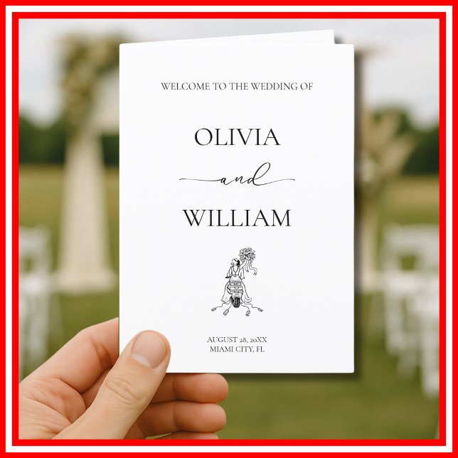 Elegant Black & White Simple Motorcycle Wedding  Programme (Creator Uploaded)