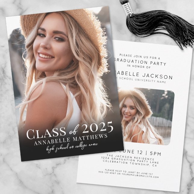 Elegant Black White Simple Photo Graduation Invitation (Elegant Black White Simple Photo Graduation Invitation)