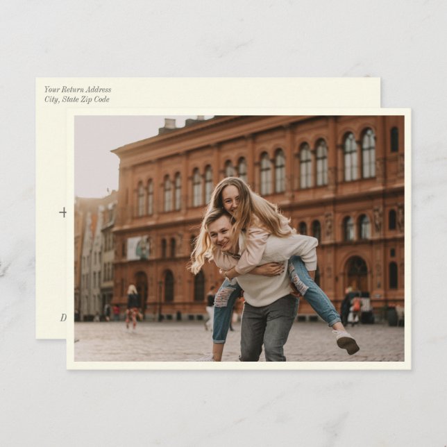 Elegant Black White Simple Photo Save The Date Postcard (Front/Back)