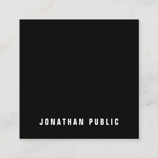 Elegant Black White Simple Plain Professional Luxe Square Business Card (Front)