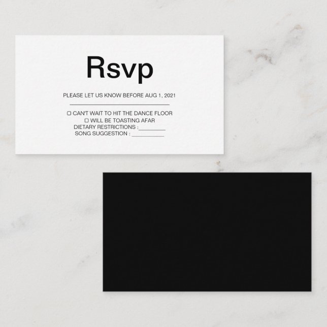 Elegant Black & White Simple Wedding Rsvp Card (Front/Back)