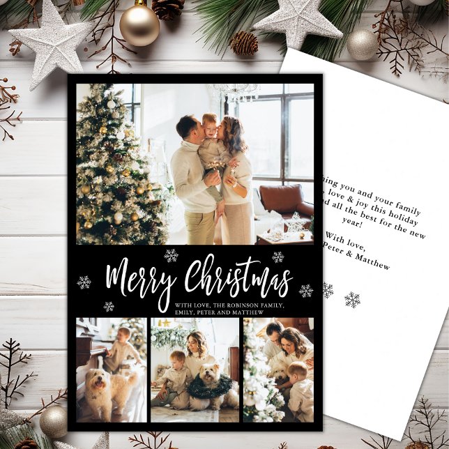 Elegant Black White Snowflake 4 Photo Christmas (Creator Uploaded)