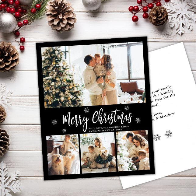 Elegant Black White Snowflake 4 Photo Christmas (Creator Uploaded)