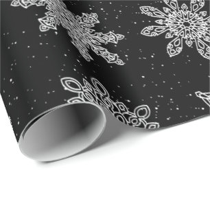 Elegant Black & White Snowflake Christmas Pattern Wrapping Paper