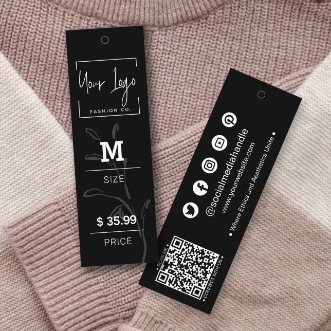 Elegant Black & White Social QR Clothing Price Tag (Elegant Black & White Social QR Clothing Price Tag)
