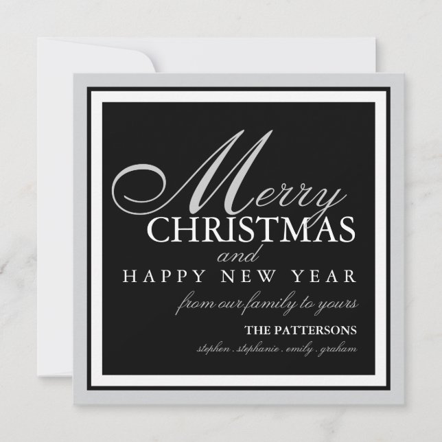 Elegant Black & White Square Holiday Photo Card (Front)
