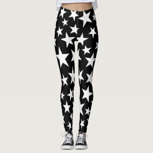Elegant Black & White Stars Leggings