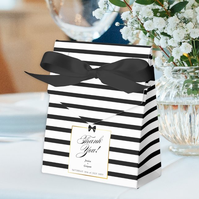 Elegant Black White Stripe Gold Frame Wedding Favour Box (Creator Uploaded)