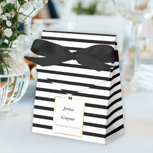 Elegant Black White Stripe Gold Frame Wedding Favour Box