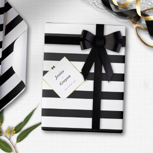 Elegant Black White Stripe Gold Frame Wedding Gift Wrapping Paper