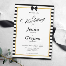 Elegant Black White Stripe Gold Frame Wedding