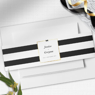 Elegant Black White Stripe Gold Frame Wedding  Invitation Belly Band