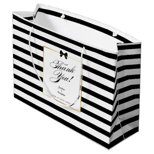 Elegant Black White Stripe Gold Frame Wedding Large Gift Bag