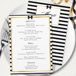 Elegant Black White Stripe Gold Frame Wedding  Menu